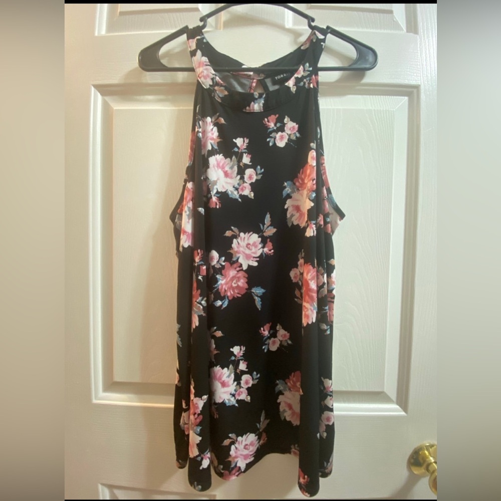 Torrid Floral Halter Tank Top - Black with Pink Floral- Size 1